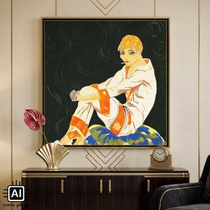 Vintage Art Deco vrouw, rokend door S. Chompre Canvas Afdruk