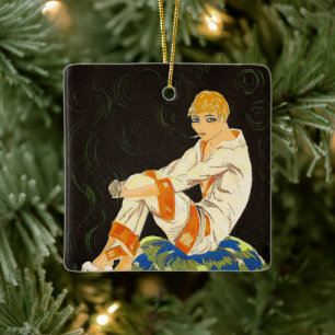 Vintage Art Deco vrouw, rokend door S. Chompre Keramisch Ornament