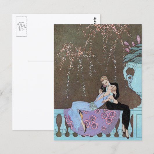 Vintage Art Deco Vuurwerk Le Feu, George Barbier Briefkaart (Voorkant / Achterkant)