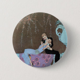 Vintage Art Deco Vuurwerk Le Feu, George Barbier Ronde Button 5,7 Cm