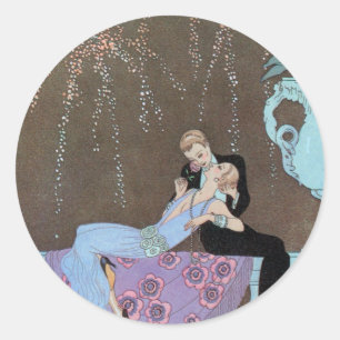 Vintage Art Deco Vuurwerk Le Feu, George Barbier Ronde Sticker