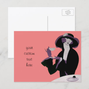 Vintage Art Deco Woman, Afternoon Tea and Cupcake Briefkaart