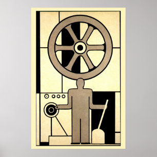 Vintage Art Deco zakelijke wiel- en machinewerker Poster