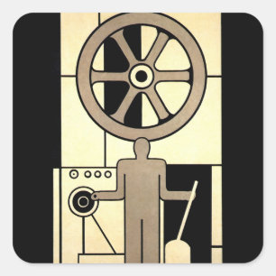 Vintage Art Deco zakelijke wiel- en machinewerker Vierkante Sticker