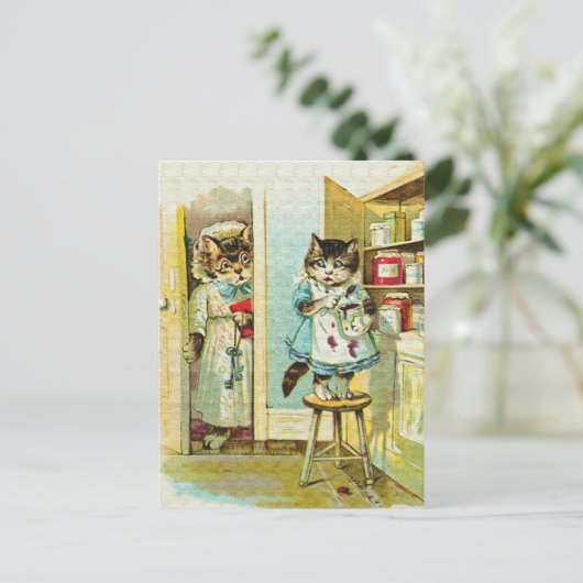 Vintage art: Kitten caught stealing Briefkaart (Staand voorkant)