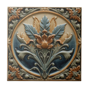 Vintage Art Nouveau Bloemensmidkunst Tegeltje