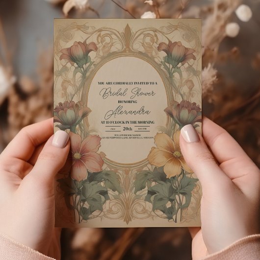 Vintage Art Nouveau Bruiloftsborrel Kaart