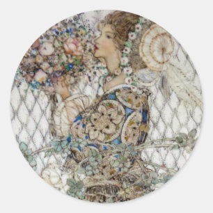 Vintage Art Nouveau Bruiloftsfeest Ronde Sticker