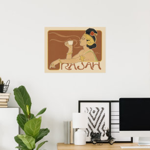 Vintage Art Nouveau Café Rajah, Dame met koffie Poster