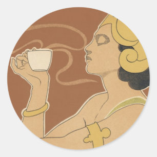 Vintage Art Nouveau Café Rajah, Dame met koffie Ronde Sticker