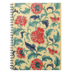 Vintage Art Nouveau Chinese Rode Bloemmotief Chino Notitieboek