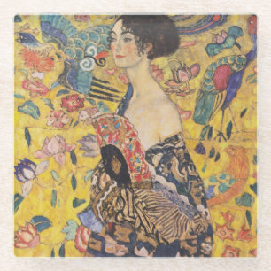 Vintage Art Nouveau Dame met Waaierschilderij Glazen Onderzetter