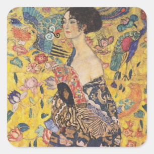 Vintage Art Nouveau Dame met Waaierschilderij Vierkante Sticker