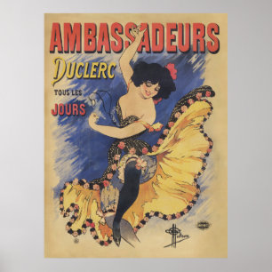 Vintage Art Nouveau-danser Frans poster
