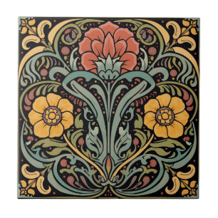 Vintage Art Nouveau Deco Majolica Bloem Ambachtsma Tegeltje