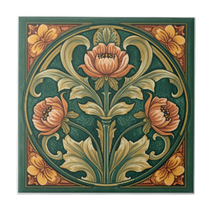 Vintage Art Nouveau Deco Majolica Bloemenkunstenaa Tegeltje