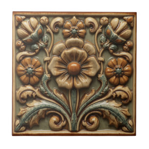 Vintage Art Nouveau Deco Majolica Bloemenkunstenaa Tegeltje