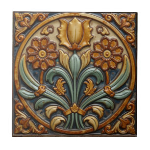 Vintage Art Nouveau Deco Majolica Bloemenkunstenaa Tegeltje