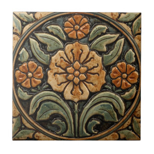 Vintage Art Nouveau Deco Majolica Bloemenkunstenaa Tegeltje