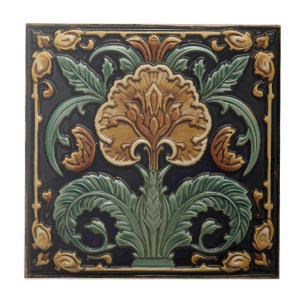 Vintage Art Nouveau Deco Majolica Bloemenkunstenaa Tegeltje