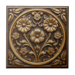 Vintage Art Nouveau Deco Majolica Bloemenkunstenaa Tegeltje