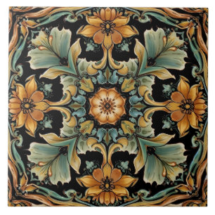Vintage Art Nouveau Deco Majolica Bloemrijke Ambac Tegeltje