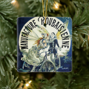 Vintage Art Nouveau feeën, fietspierrot maan Keramisch Ornament