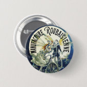 Vintage Art Nouveau Feeën, Pierrot Fiets Maan Ronde Button 5,7 Cm (Voorkant /achterkant)