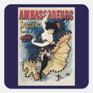 Vintage Art Nouveau Flamenco Danseres, Ambassadeur Vierkante Sticker