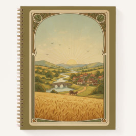 Vintage Art Nouveau Golden Valley Sunrise Journaal Notitieboek