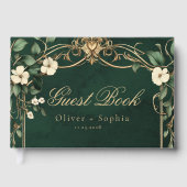 Vintage Art Nouveau Green and Gold Wedding Gastenboek (Voorkant)