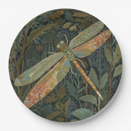 Vintage art nouveau green gold Dragonfly Papieren Bordje