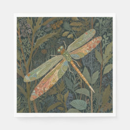 Vintage art nouveau green gold Dragonfly Servet