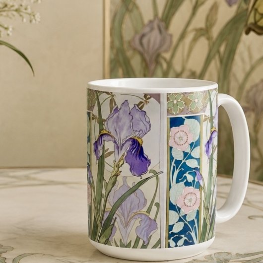 Vintage Art Nouveau Iris botanische cottagecore Koffiemok