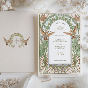 Vintage Art Nouveau Kolibrie Save the Date Kaart