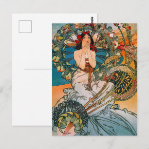 Vintage Art Nouveau Mucha Vrouw Bloemenposter Briefkaart