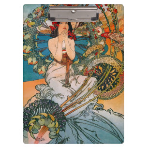 Vintage Art Nouveau Mucha Vrouw Bloemenposter Klembord