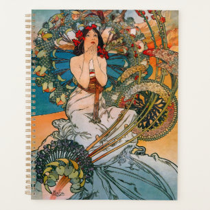Vintage Art Nouveau Mucha Vrouw Bloemenposter Planner