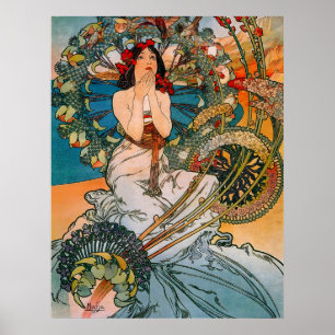 Vintage Art Nouveau Mucha Vrouw Bloemenposter Poster