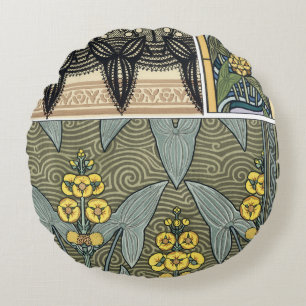 Vintage Art Nouveau Pijlkruid Tuinbloemen Rond Kussen