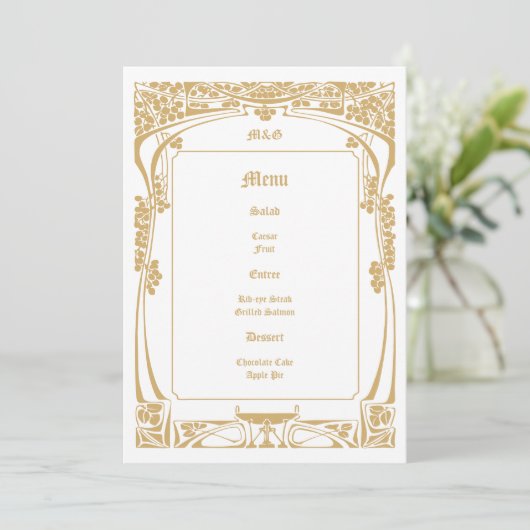 Vintage Art Nouveau Style Wedding Menu (Staand voorkant)