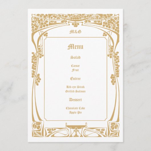 Vintage Art Nouveau Style Wedding Menu (Voorkant)