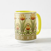 Vintage Art Nouveau Tulip Flower Pattern Frieze Mok (Voorkant rechts)