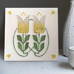 Vintage Art Nouveau Tulpen & Hartjes Gibbons Tegeltje