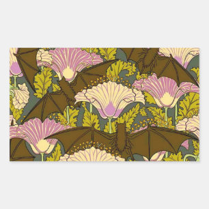 Vintage Art Nouveau Vleermuizen en Bloemen Hallowe Rechthoekige Sticker
