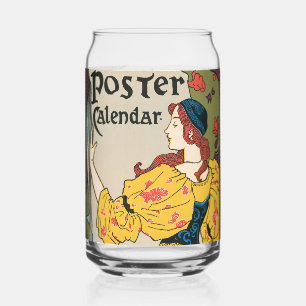 Vintage Art Nouveau vrouw geel jurk poster Blikvorm Glas