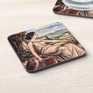 Vintage Art Nouveau vrouw lezend onder een boom Bier Onderzetter