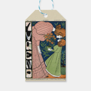 Vintage Art Nouveau Vrouw & Meisje Groene Jurk Cadeaulabel