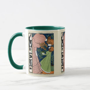 Vintage Art Nouveau Vrouw & Meisje Groene Jurk Mok