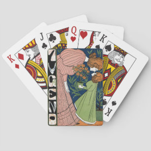Vintage Art Nouveau Vrouw & Meisje Groene Jurk Pokerkaarten